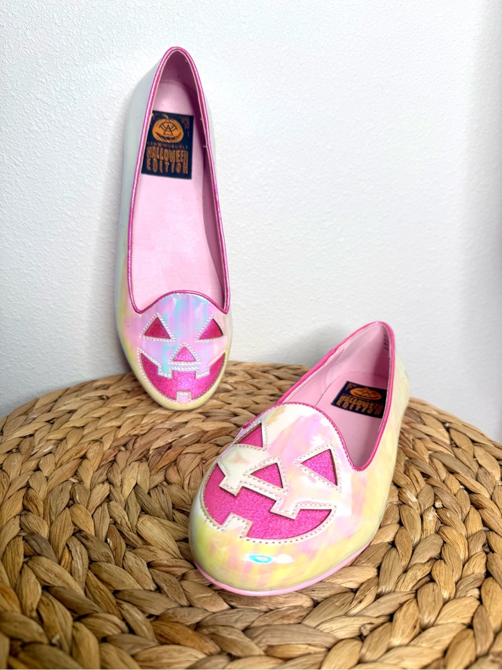 Strange Cvlt YRU Jack o Lantern Iridescent Halloween Pumpkin Gothic Flats Shoes